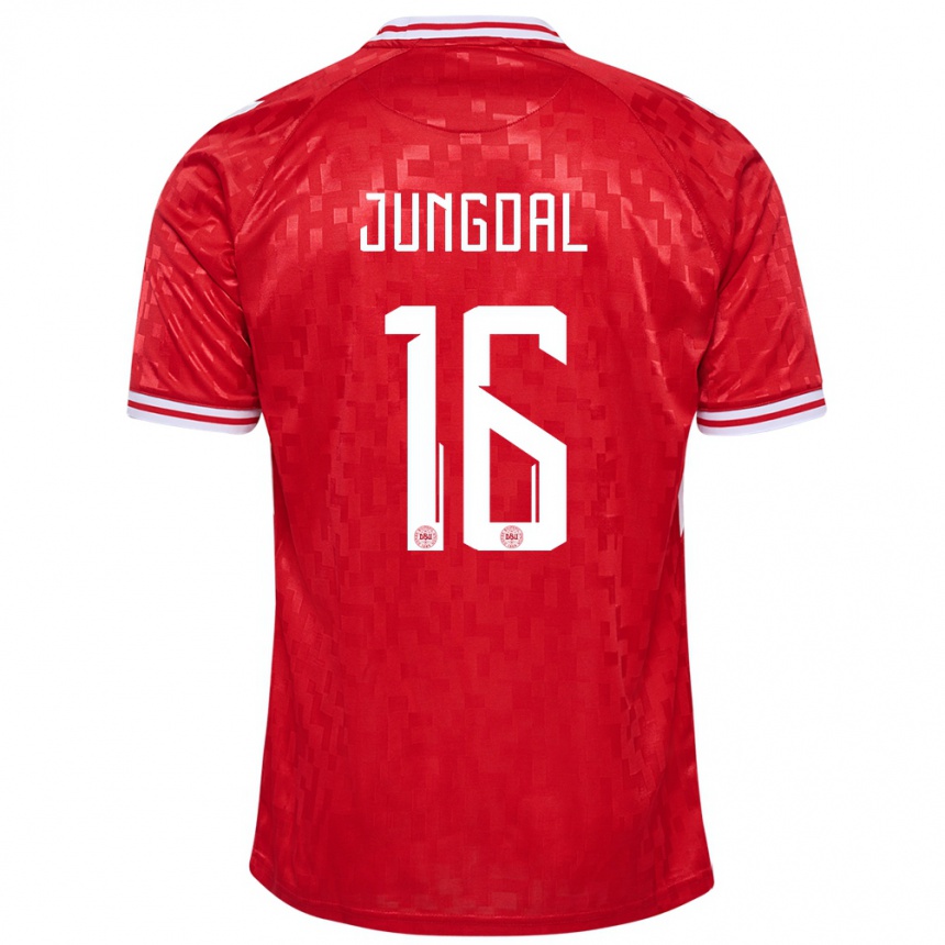 Kids Football Denmark Andreas Jungdal #16 Red Home Jersey 24-26 T-Shirt Za