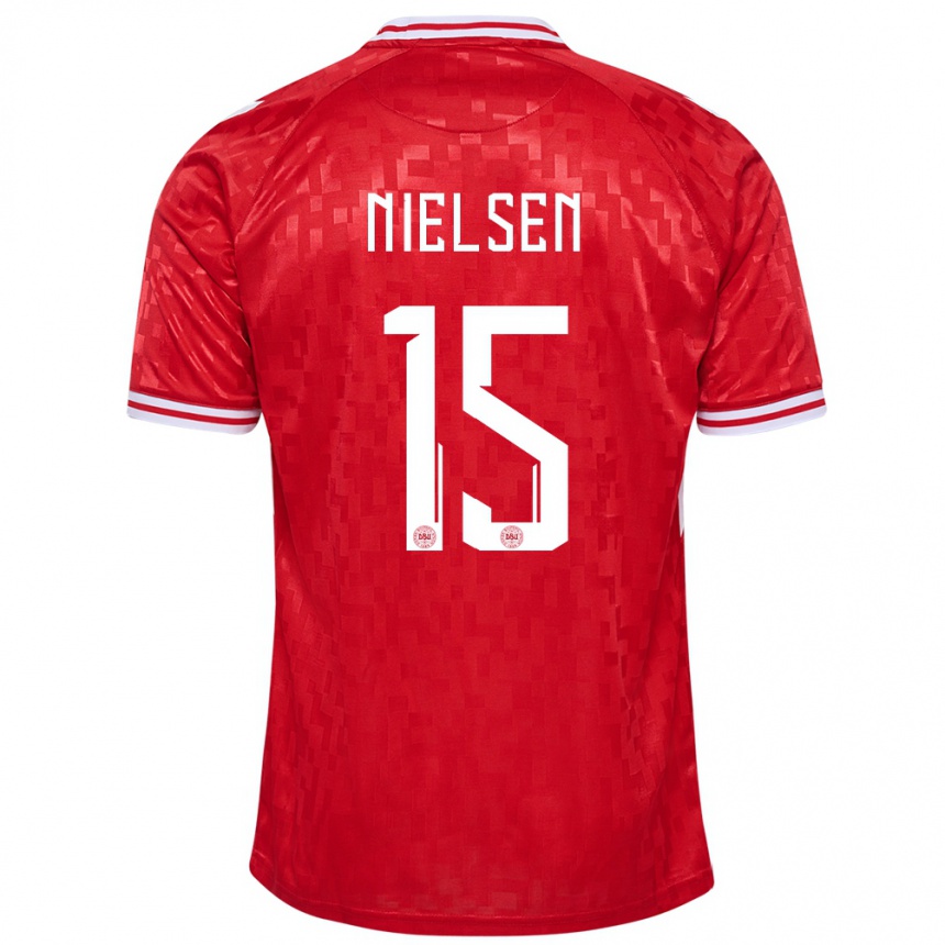 Kids Football Denmark Villads Nielsen #15 Red Home Jersey 24-26 T-Shirt Za