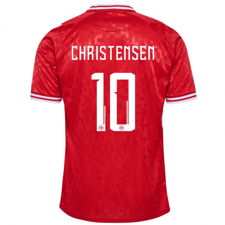 Kids Football Denmark Gustav Christensen #10 Red Home Jersey 24-26 T-Shirt Za