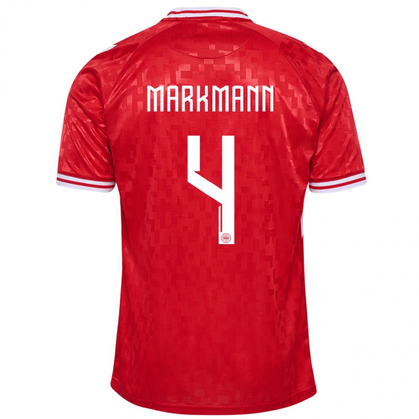 Kids Football Denmark Noah Markmann #4 Red Home Jersey 24-26 T-Shirt Za