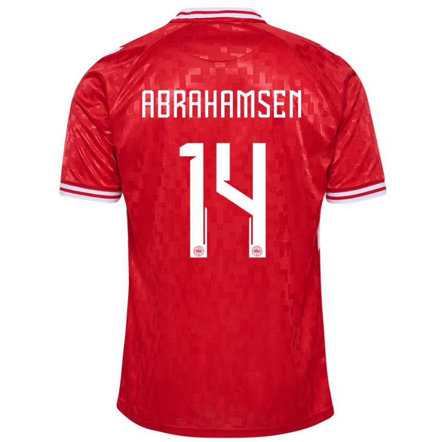 Kids Football Denmark Mads Abrahamsen #14 Red Home Jersey 24-26 T-Shirt Za