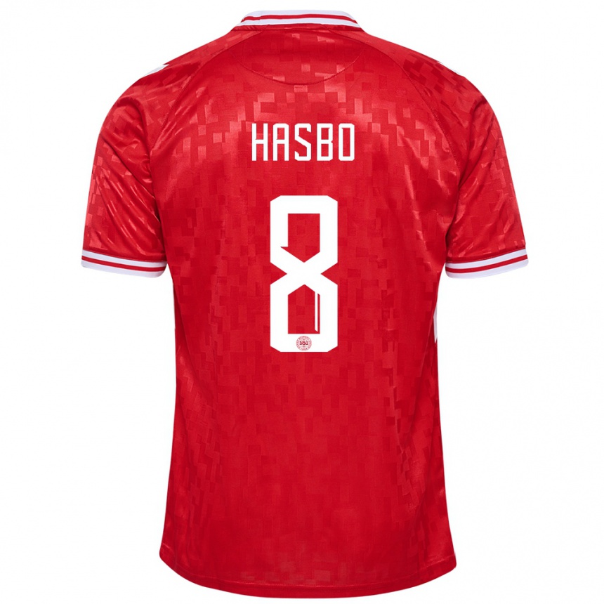 Kids Football Denmark Josefine Hasbo #8 Red Home Jersey 24-26 T-Shirt Za