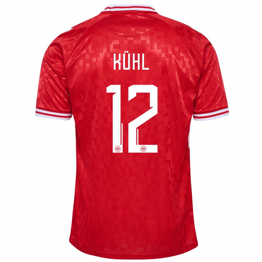 Kids Football Denmark Kathrine Kuhl #12 Red Home Jersey 24-26 T-Shirt Za