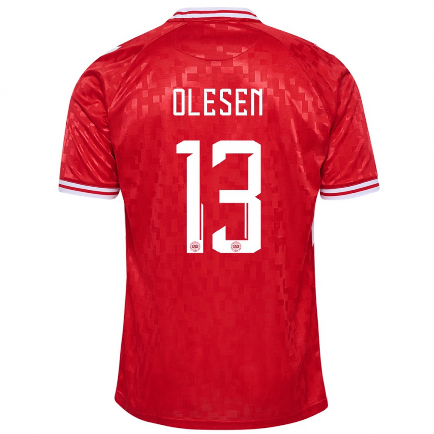 Kids Football Denmark Karoline Olesen #13 Red Home Jersey 24-26 T-Shirt Za