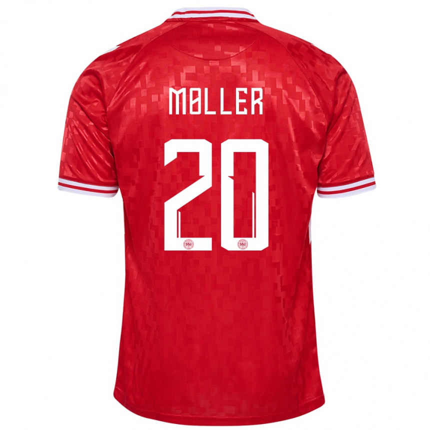 Kids Football Denmark Caroline Moller #20 Red Home Jersey 24-26 T-Shirt Za