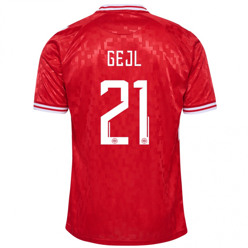 Kids Football Denmark Mille Gejl #21 Red Home Jersey 24-26 T-Shirt Za