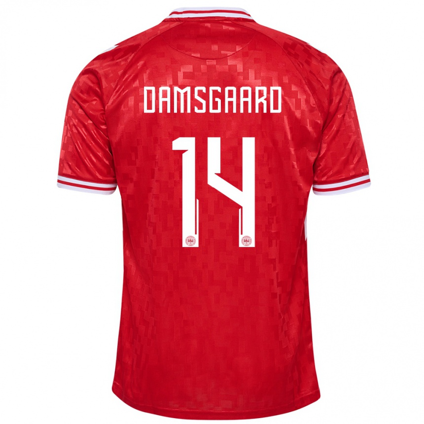 Kids Football Denmark Mikkel Damsgaard #14 Red Home Jersey 24-26 T-Shirt Za