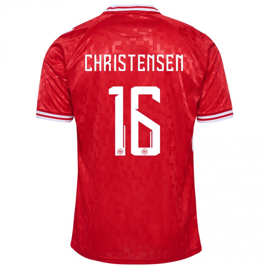 Kids Football Denmark Oliver Christensen #16 Red Home Jersey 24-26 T-Shirt Za