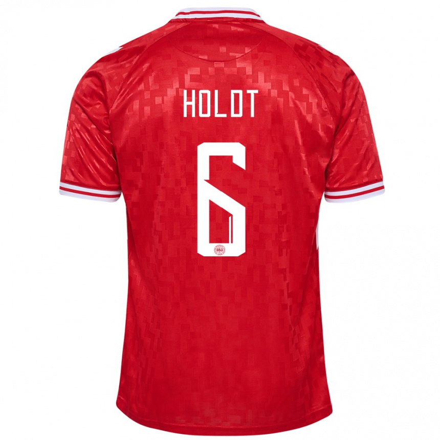 Kids Football Denmark Olivia Holdt #6 Red Home Jersey 24-26 T-Shirt Za