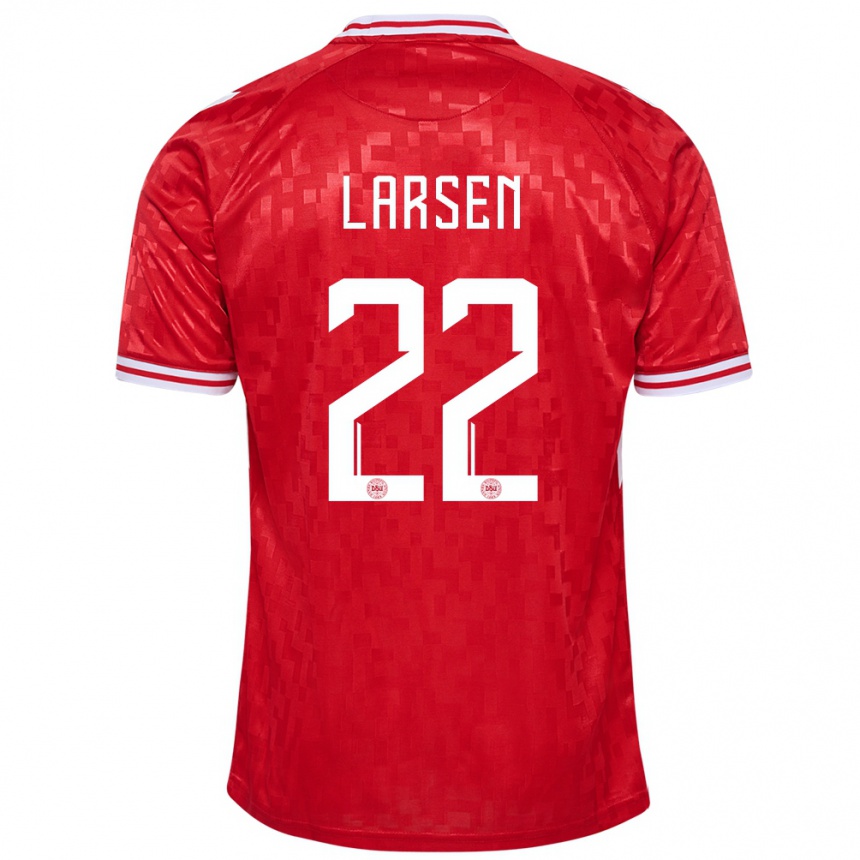 Kids Football Denmark Kathrine Larsen #22 Red Home Jersey 24-26 T-Shirt Za