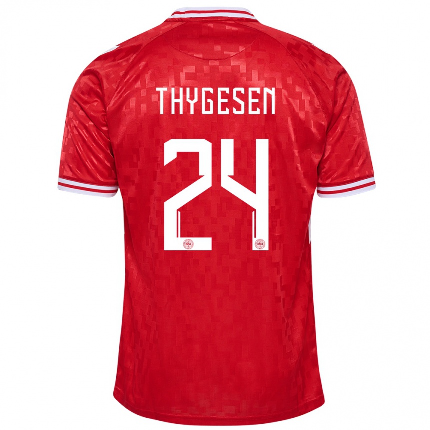 Kids Football Denmark Sarah Thygesen #24 Red Home Jersey 24-26 T-Shirt Za