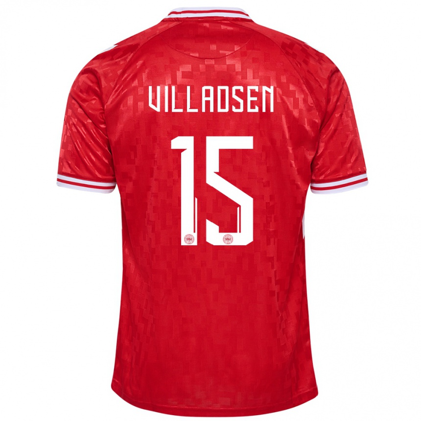 Kids Football Denmark Oliver Villadsen #15 Red Home Jersey 24-26 T-Shirt Za