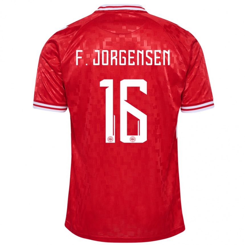 Kids Football Denmark Filip Jorgensen #16 Red Home Jersey 24-26 T-Shirt Za