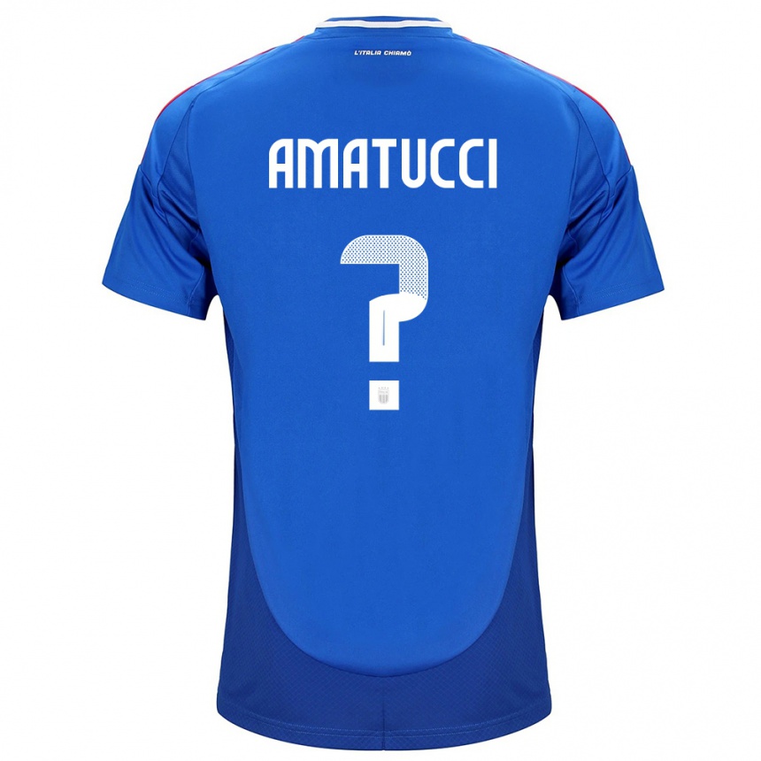 Kids Football Italy Lorenzo Amatucci #0 Blue Home Jersey 24-26 T-Shirt Za