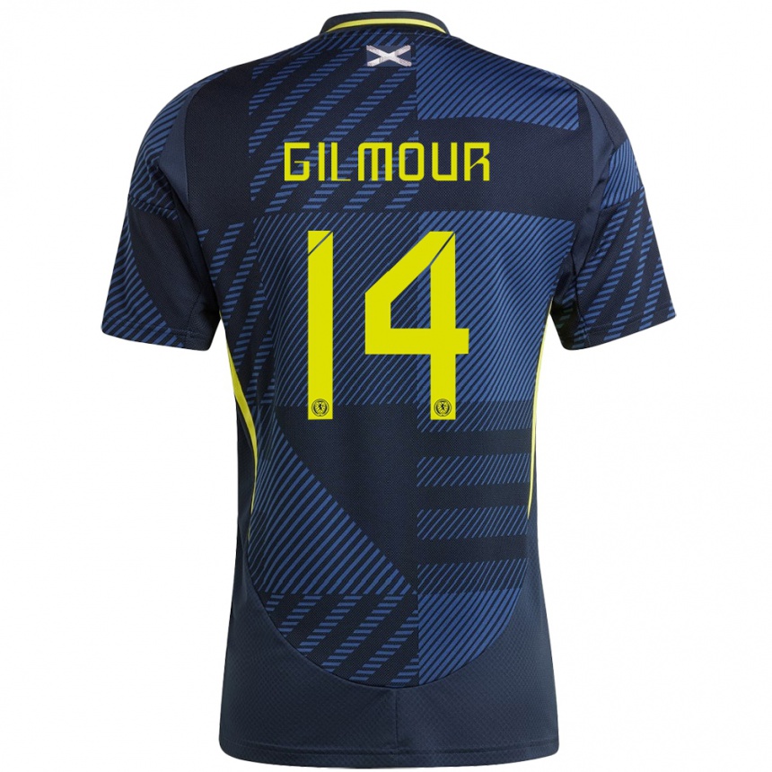 Kids Football Scotland Billy Gilmour #14 Dark Blue Home Jersey 24-26 T-Shirt Za