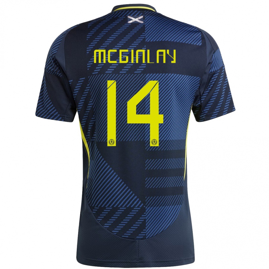 Kids Football Scotland Aiden Mcginlay #14 Dark Blue Home Jersey 24-26 T-Shirt Za