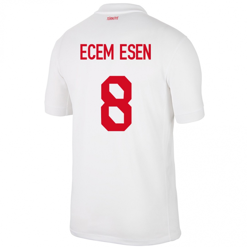 Kids Football Turkey Emine Ecem Esen #8 White Home Jersey 24-26 T-Shirt Za