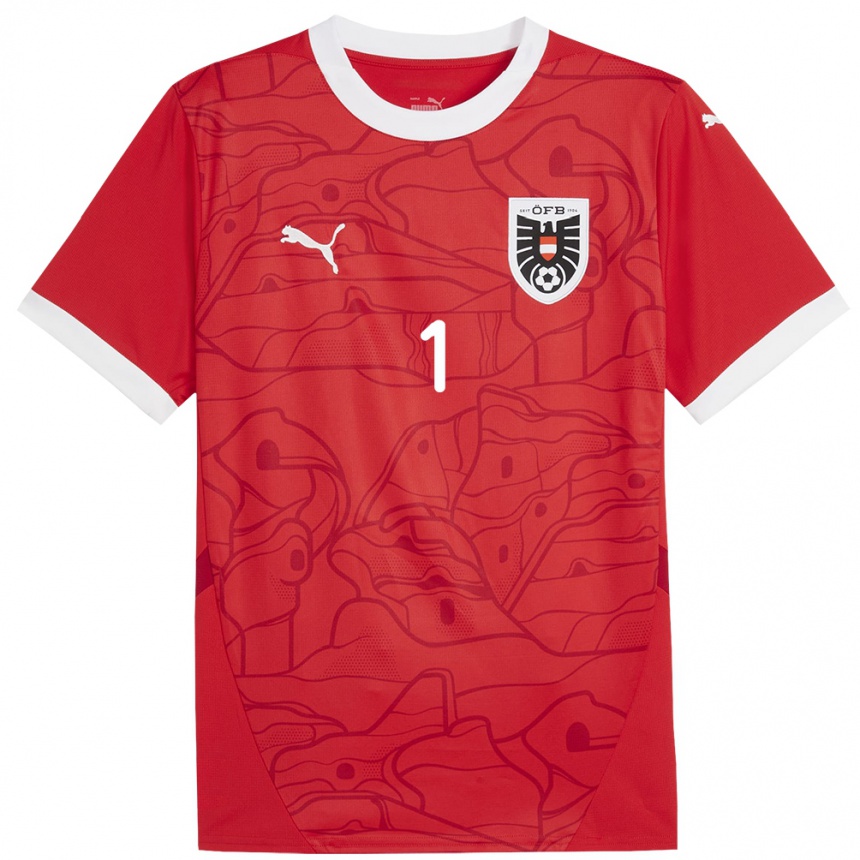 Kids Football Austria Manuela Zinsberger #1 Red Home Jersey 24-26 T-Shirt Za