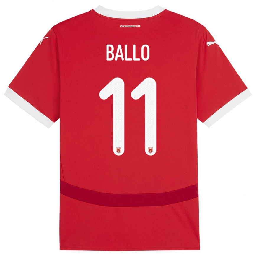 Kids Football Austria Thierno Ballo #11 Red Home Jersey 24-26 T-Shirt Za