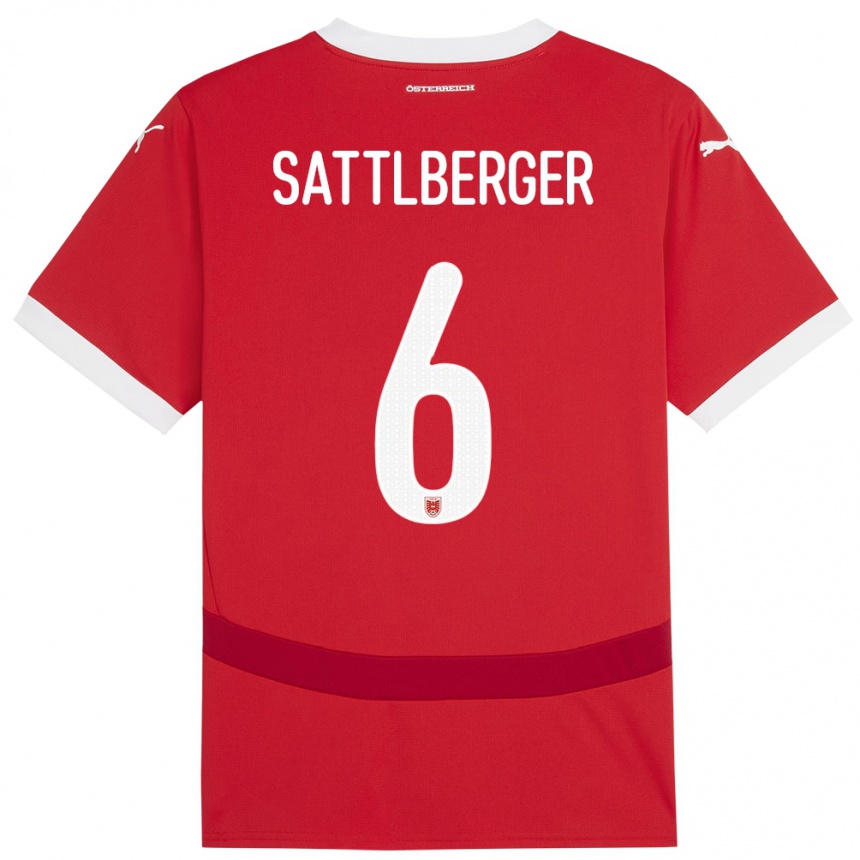 Kids Football Austria Nikolas Sattlberger #6 Red Home Jersey 24-26 T-Shirt Za