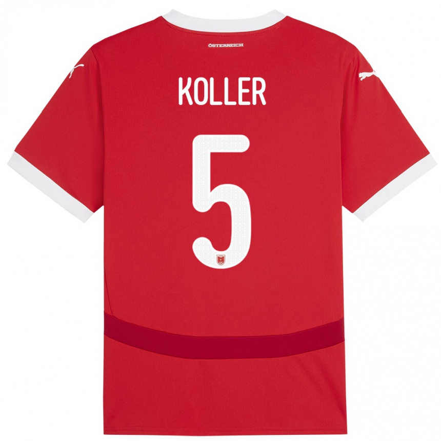 Kids Football Austria Paul Koller #5 Red Home Jersey 24-26 T-Shirt Za