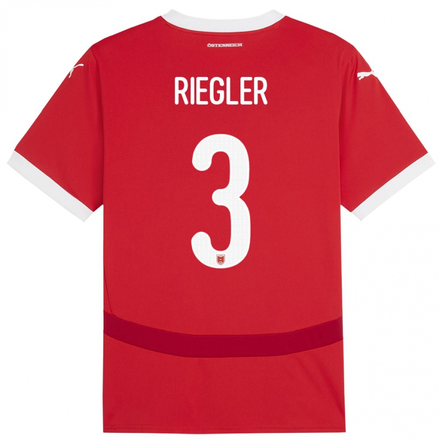 Kids Football Austria David Riegler #3 Red Home Jersey 24-26 T-Shirt Za