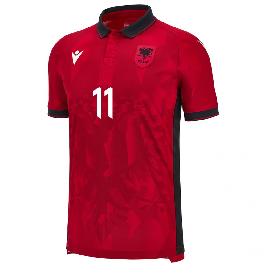 Kids Football Albania Stiven Shpendi #11 Red Home Jersey 24-26 T-Shirt Za