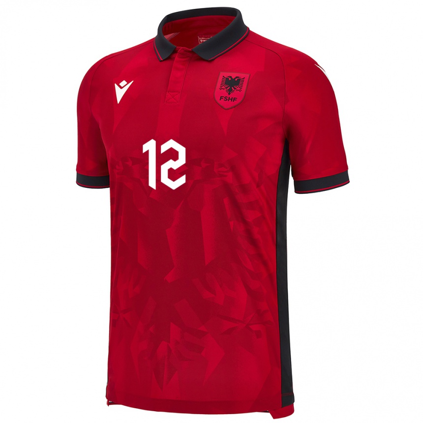 Kids Football Albania Klidman Lilo #12 Red Home Jersey 24-26 T-Shirt Za