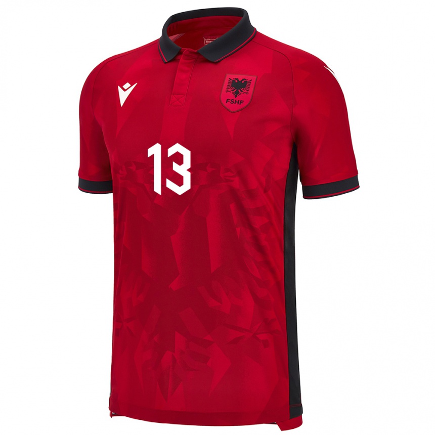 Kids Football Albania Enea Mihaj #13 Red Home Jersey 24-26 T-Shirt Za