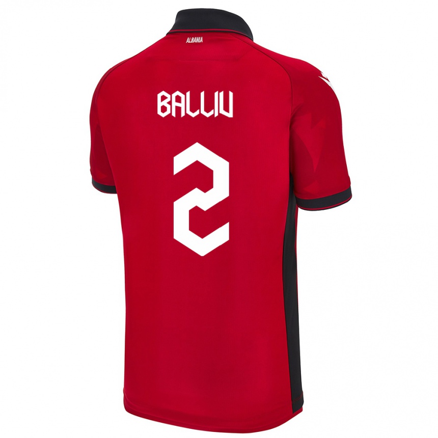 Kids Football Albania Iván Balliu #2 Red Home Jersey 24-26 T-Shirt Za