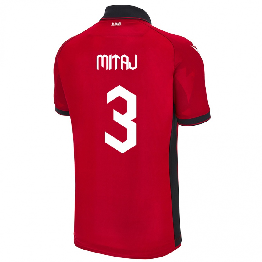 Kids Football Albania Mario Mitaj #3 Red Home Jersey 24-26 T-Shirt Za