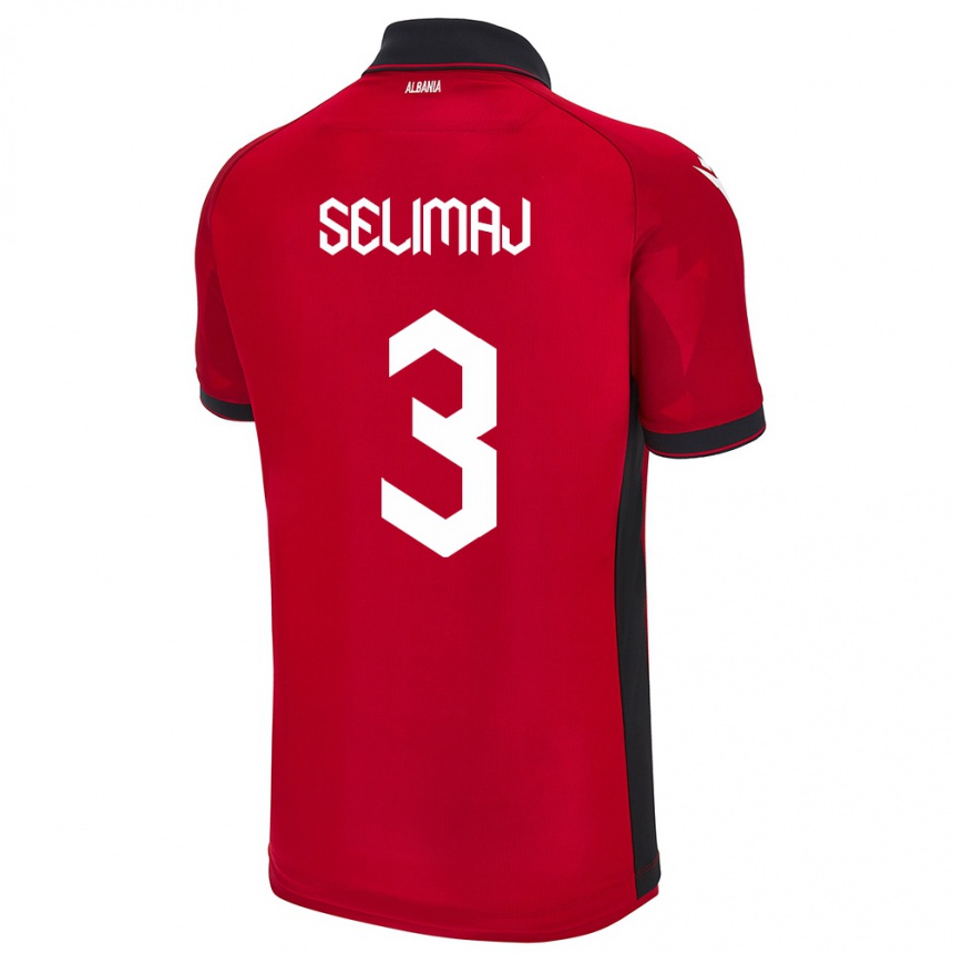 Kids Football Albania Ermis Selimaj #3 Red Home Jersey 24-26 T-Shirt Za