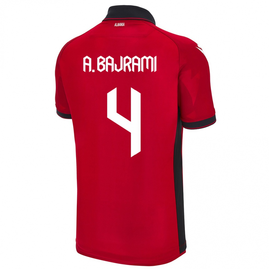 Kids Football Albania Adrian Bajrami #4 Red Home Jersey 24-26 T-Shirt Za