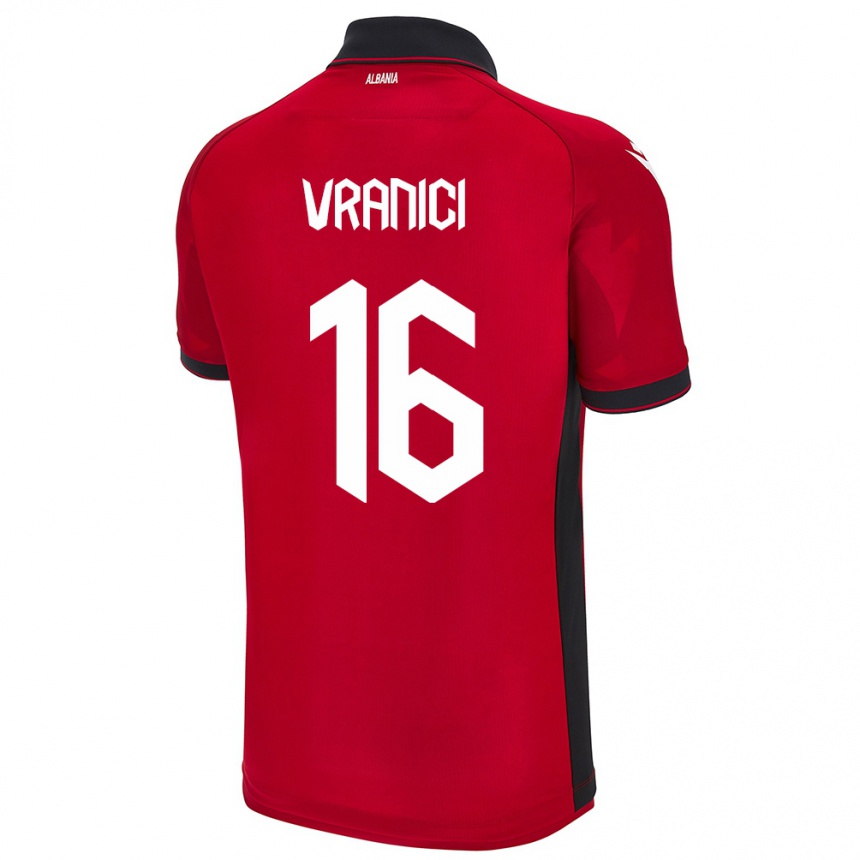 Kids Football Albania Dean Vranici #16 Red Home Jersey 24-26 T-Shirt Za