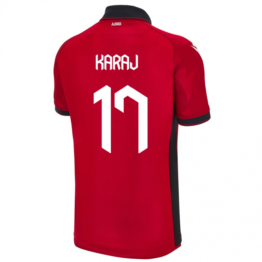 Kids Football Albania Eraldo Karaj #17 Red Home Jersey 24-26 T-Shirt Za