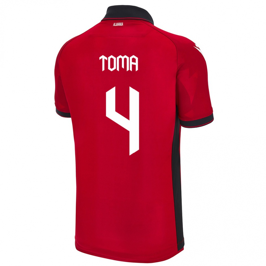 Kids Football Albania Stella Toma #4 Red Home Jersey 24-26 T-Shirt Za