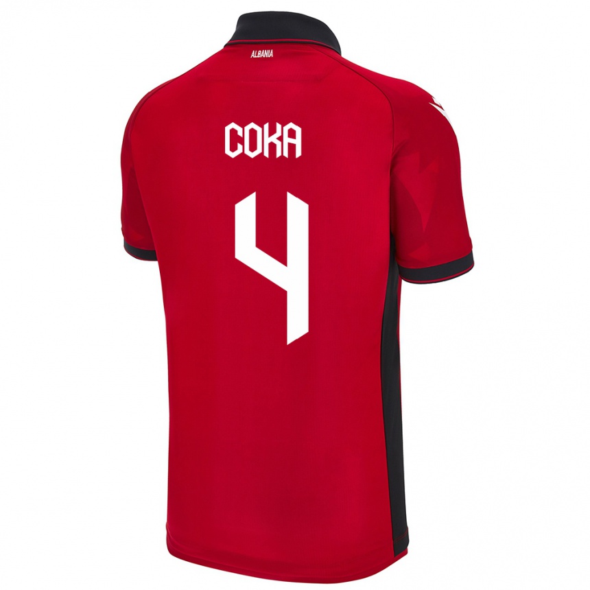 Kids Football Albania Jehona Coka #4 Red Home Jersey 24-26 T-Shirt Za