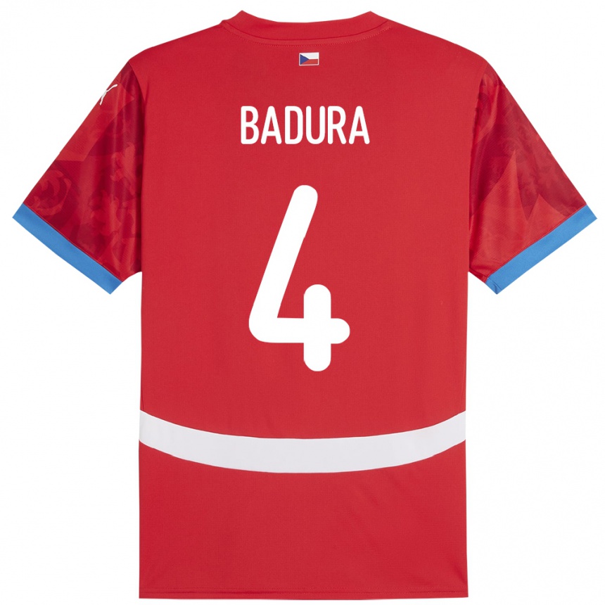 Kids Football Czech Republic Vitezslav Badura #4 Red Home Jersey 24-26 T-Shirt Za