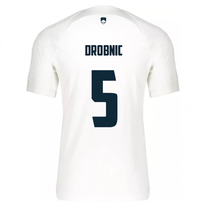 Kids Football Slovenia Dominik Drobnic #5 White Home Jersey 24-26 T-Shirt Za