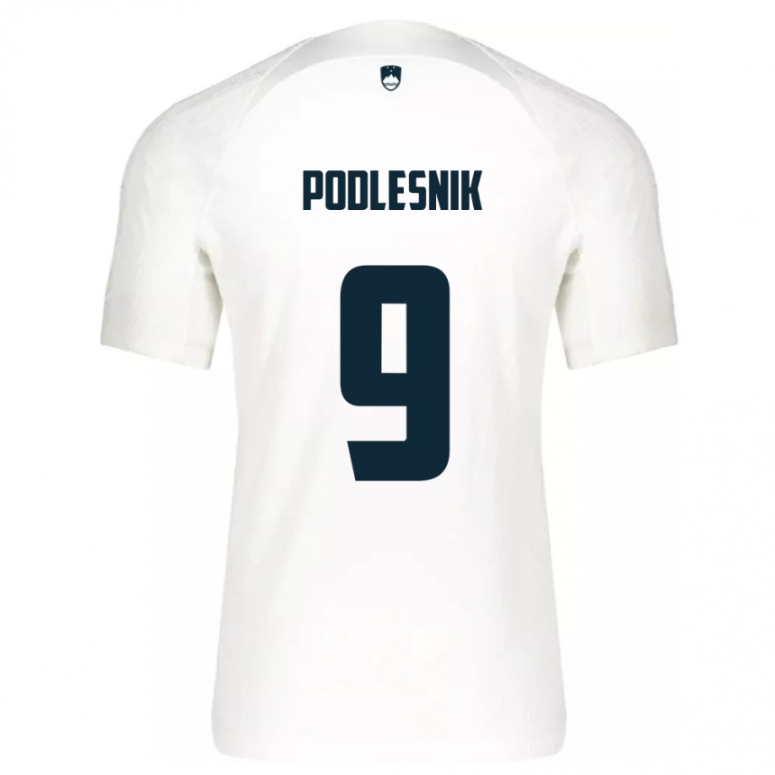 Kids Football Slovenia Nik Podlesnik #9 White Home Jersey 24-26 T-Shirt Za