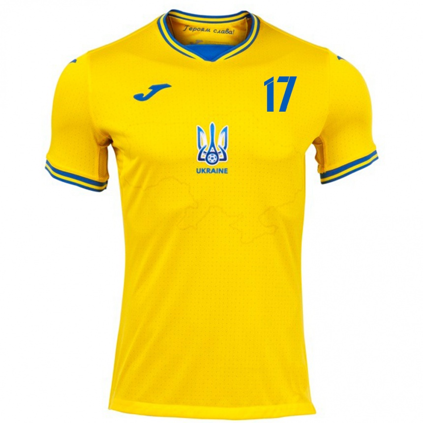 Kids Football Ukraine Denys Shostak #17 Yellow Home Jersey 24-26 T-Shirt Za