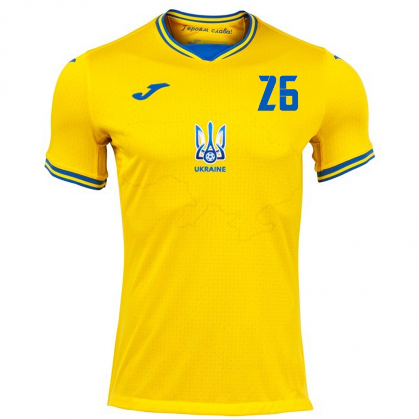 Kids Football Ukraine Bogdan Mykhaylichenko #26 Yellow Home Jersey 24-26 T-Shirt Za