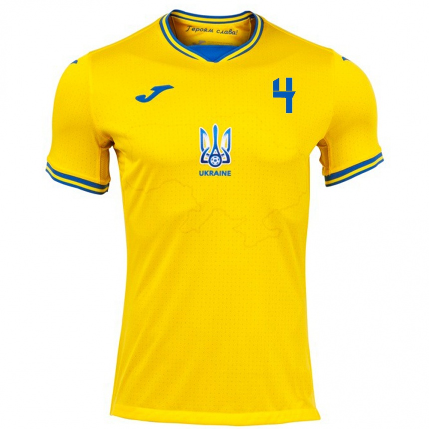 Kids Football Ukraine Ilya Krupskyi #4 Yellow Home Jersey 24-26 T-Shirt Za