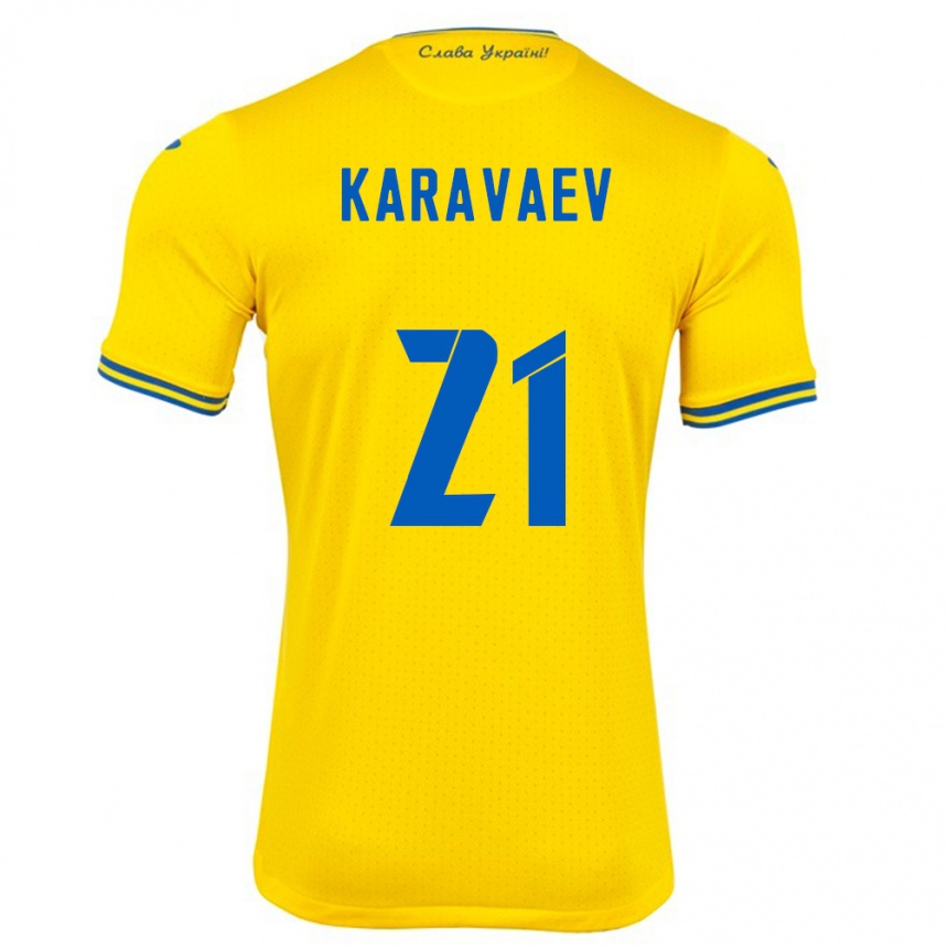 Kids Football Ukraine Oleksandr Karavaev #21 Yellow Home Jersey 24-26 T-Shirt Za