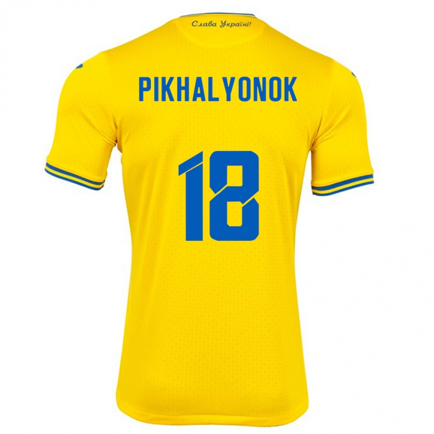 Kids Football Ukraine Oleksandr Pikhalyonok #18 Yellow Home Jersey 24-26 T-Shirt Za