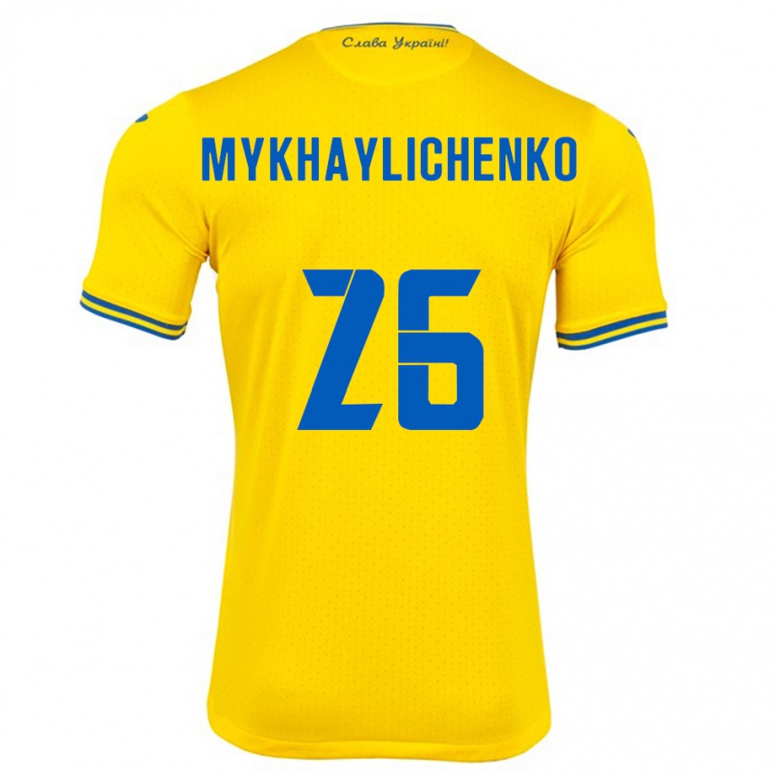 Kids Football Ukraine Bogdan Mykhaylichenko #26 Yellow Home Jersey 24-26 T-Shirt Za