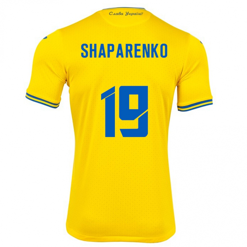 Kids Football Ukraine Mykola Shaparenko #19 Yellow Home Jersey 24-26 T-Shirt Za