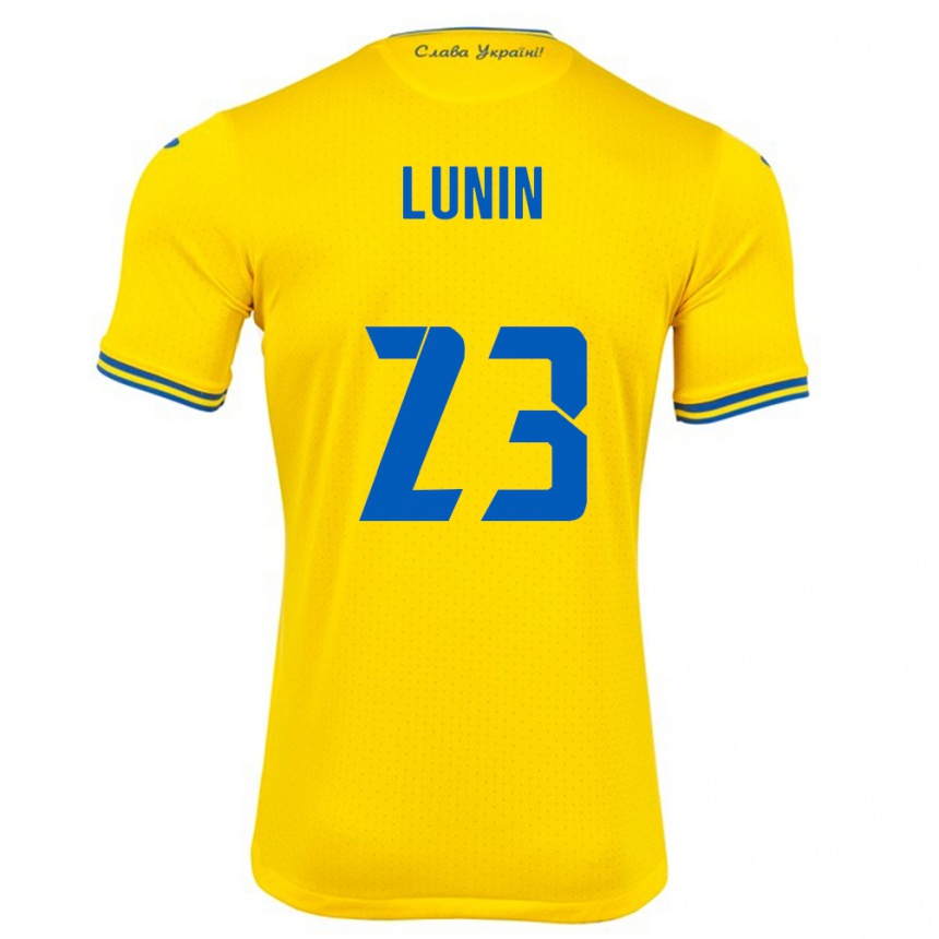 Kids Football Ukraine Andriy Lunin #23 Yellow Home Jersey 24-26 T-Shirt Za