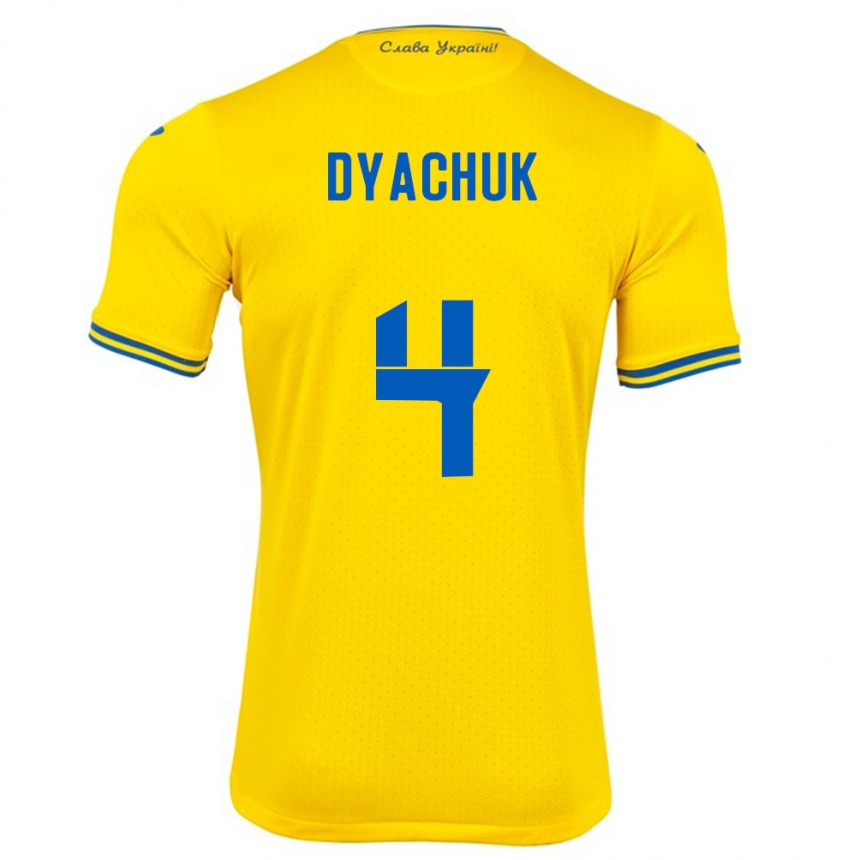 Kids Football Ukraine Maksym Dyachuk #4 Yellow Home Jersey 24-26 T-Shirt Za