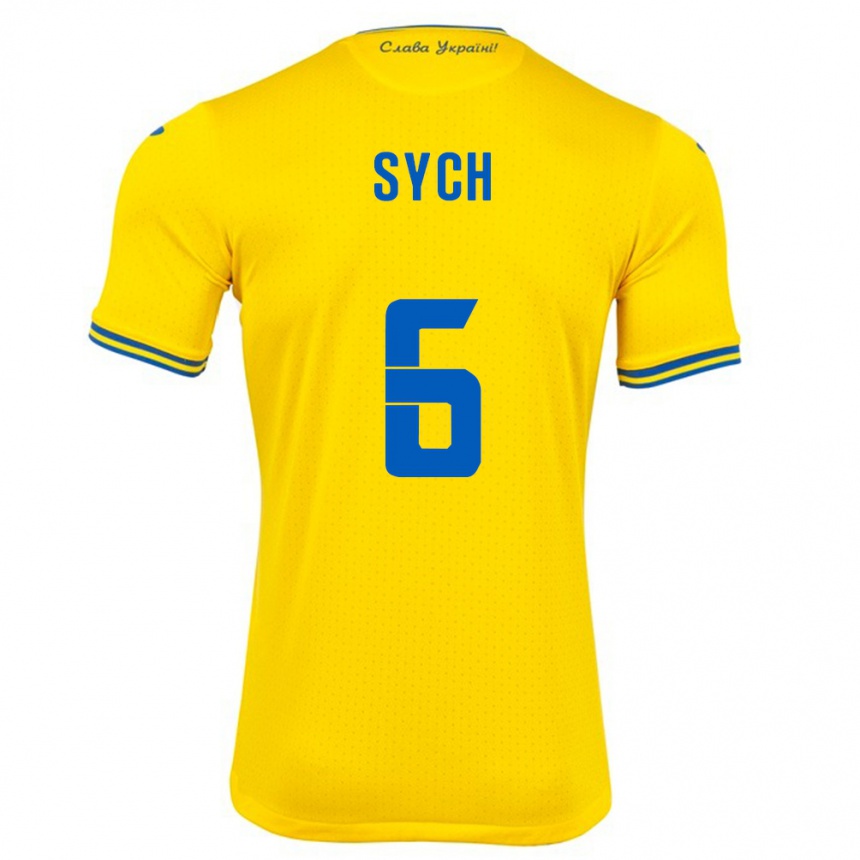 Kids Football Ukraine Oleksiy Sych #6 Yellow Home Jersey 24-26 T-Shirt Za